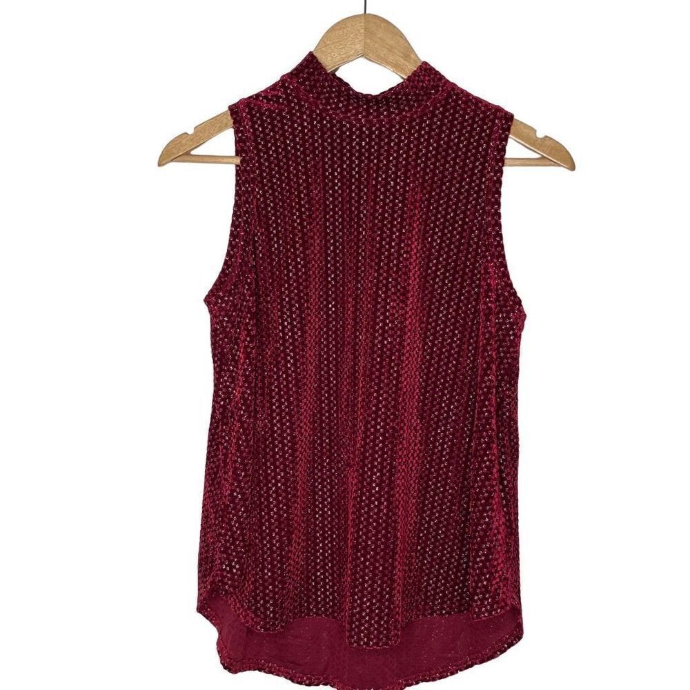 Akemi + Kin Red and Metallic Mock Neck‎ Sleeveless Sample Sale Blouse